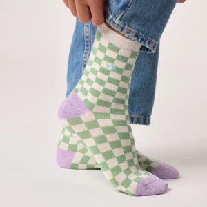 BILLYBELT • Chaussettes Femme à carreaux "Blanc et vert"