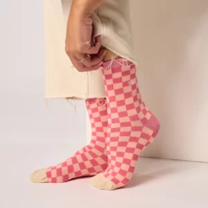 BILLYBELT • Chaussettes Femme à carreaux "Pêche et Rose"