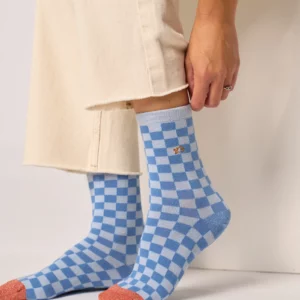 BILLYBELT • Chaussettes Femme à carreaux "Bleu claire"