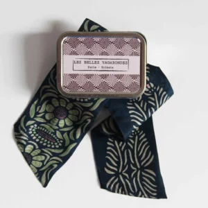 LES BELLES VAGABONDES • bandeau en soie "Camelia Marine Navy"