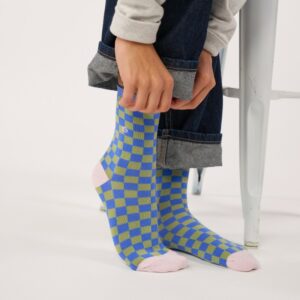 BILLYBELT • Chaussettes Femme à carreaux "Bleu & Vert"