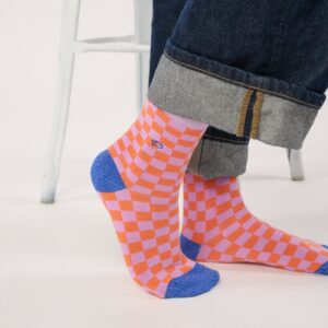 BILLYBELT • Chaussettes Femme à carreaux "Orange et Violet"