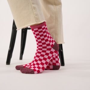 BILLYBELT • Chaussettes Femme à carreaux "Rose & Rouge"